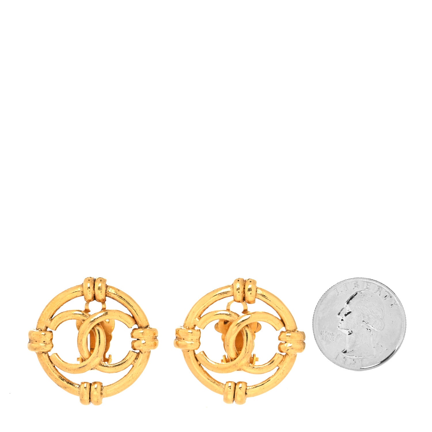 Chanel Metal Round CC Clip On Earrings Gold 2 of 6