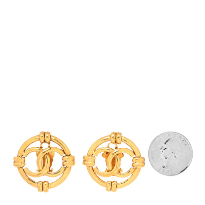 Chanel Metal Round CC Clip On Earrings Gold 2 of 6
