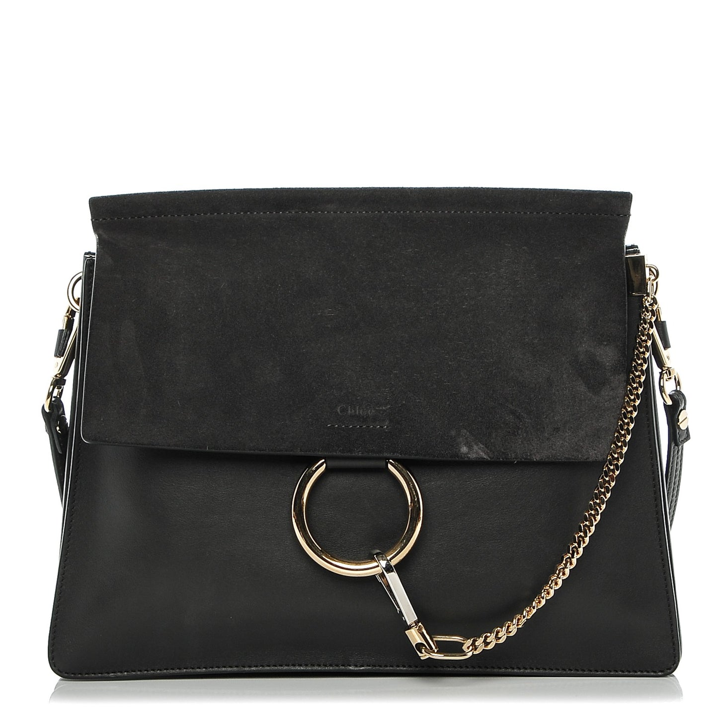 Calfskin Suede Medium Faye Shoulder Bag Carbon Grey