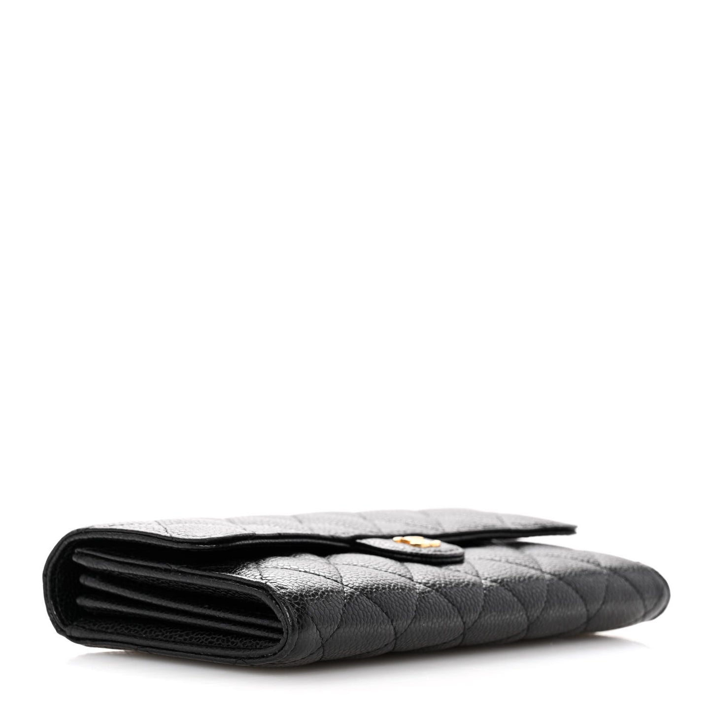 Caviar Quilted Large Gusset Flap Wallet Black