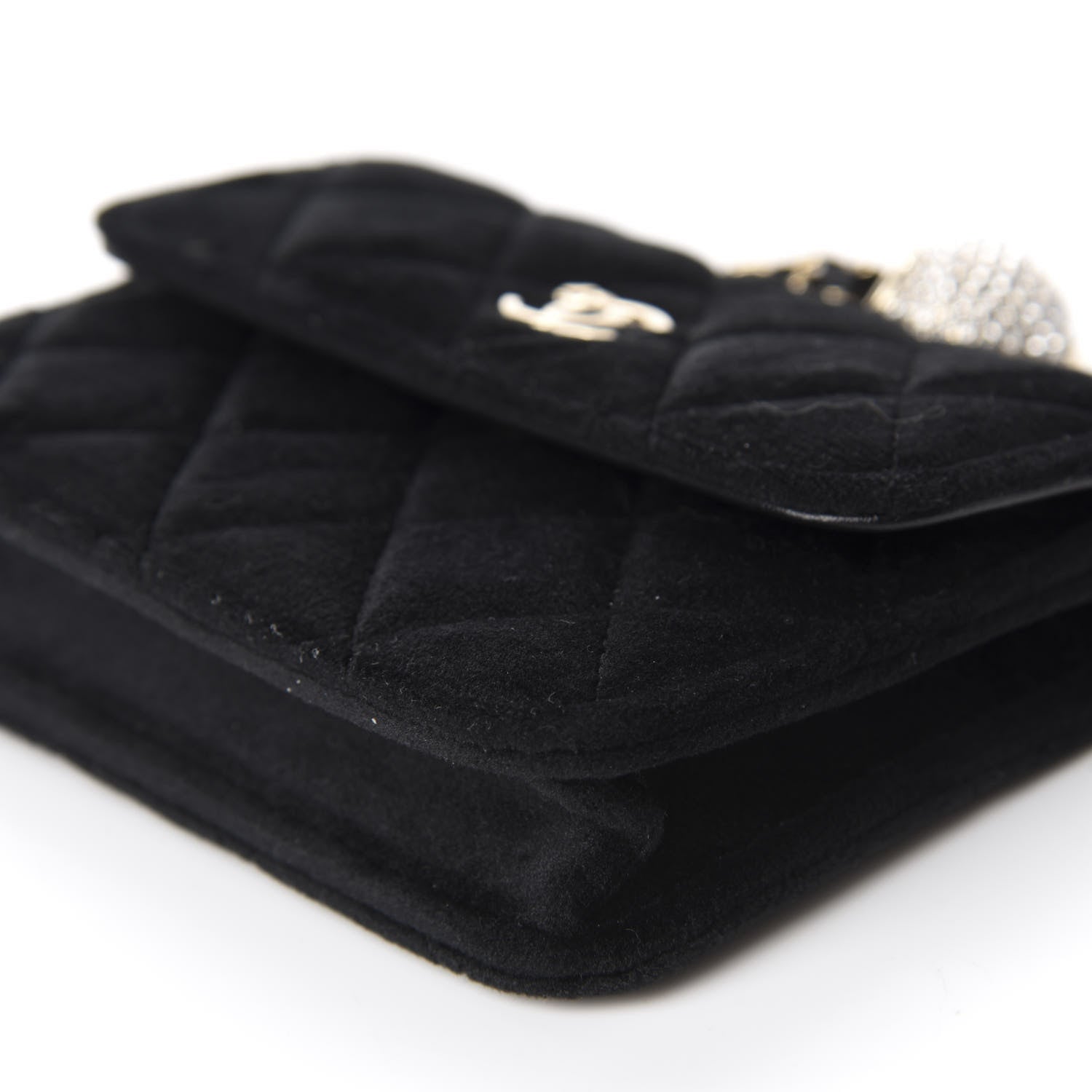 Chanel Velvet Quilted Pearl Crush Clutch With Chain Black 7 of 12
