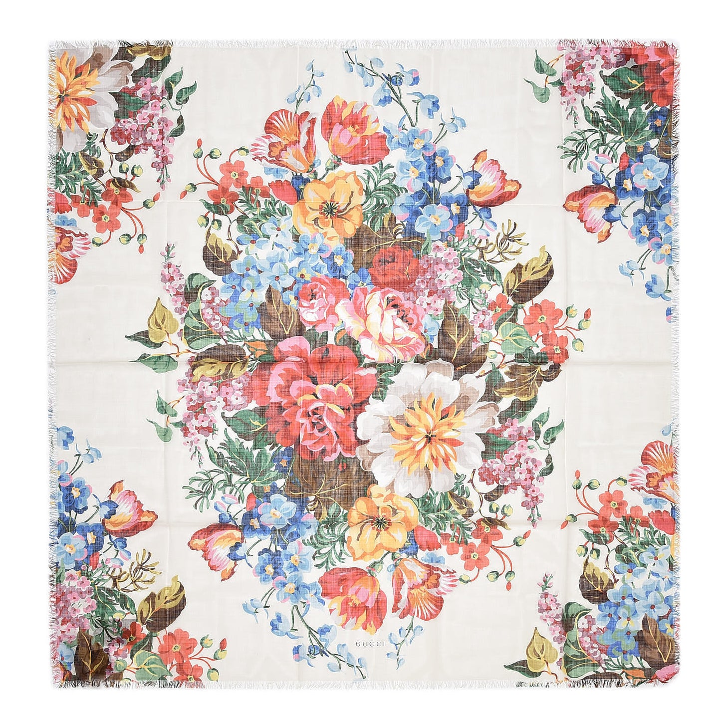 Wool Josephine Square Shawl Ivory Pink