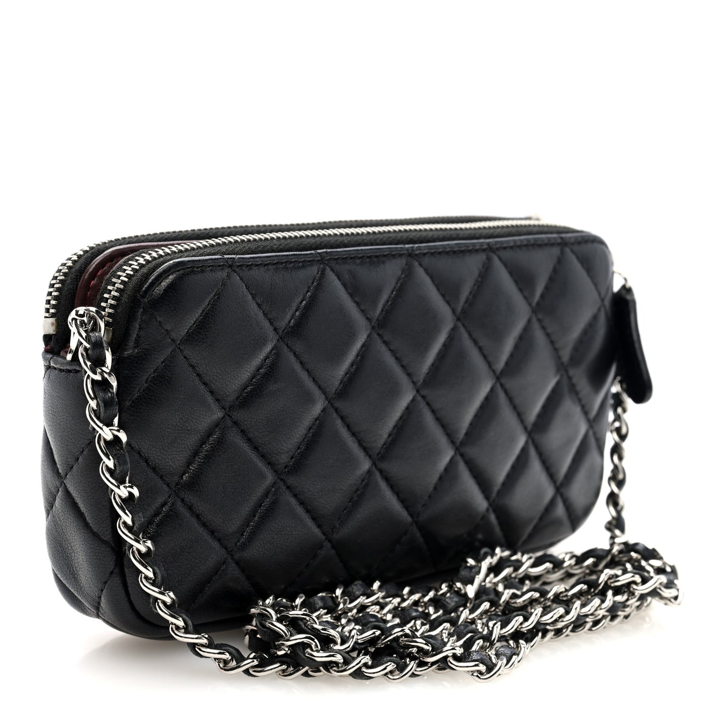 Lambskin Quilted Small Clutch With Chain Black