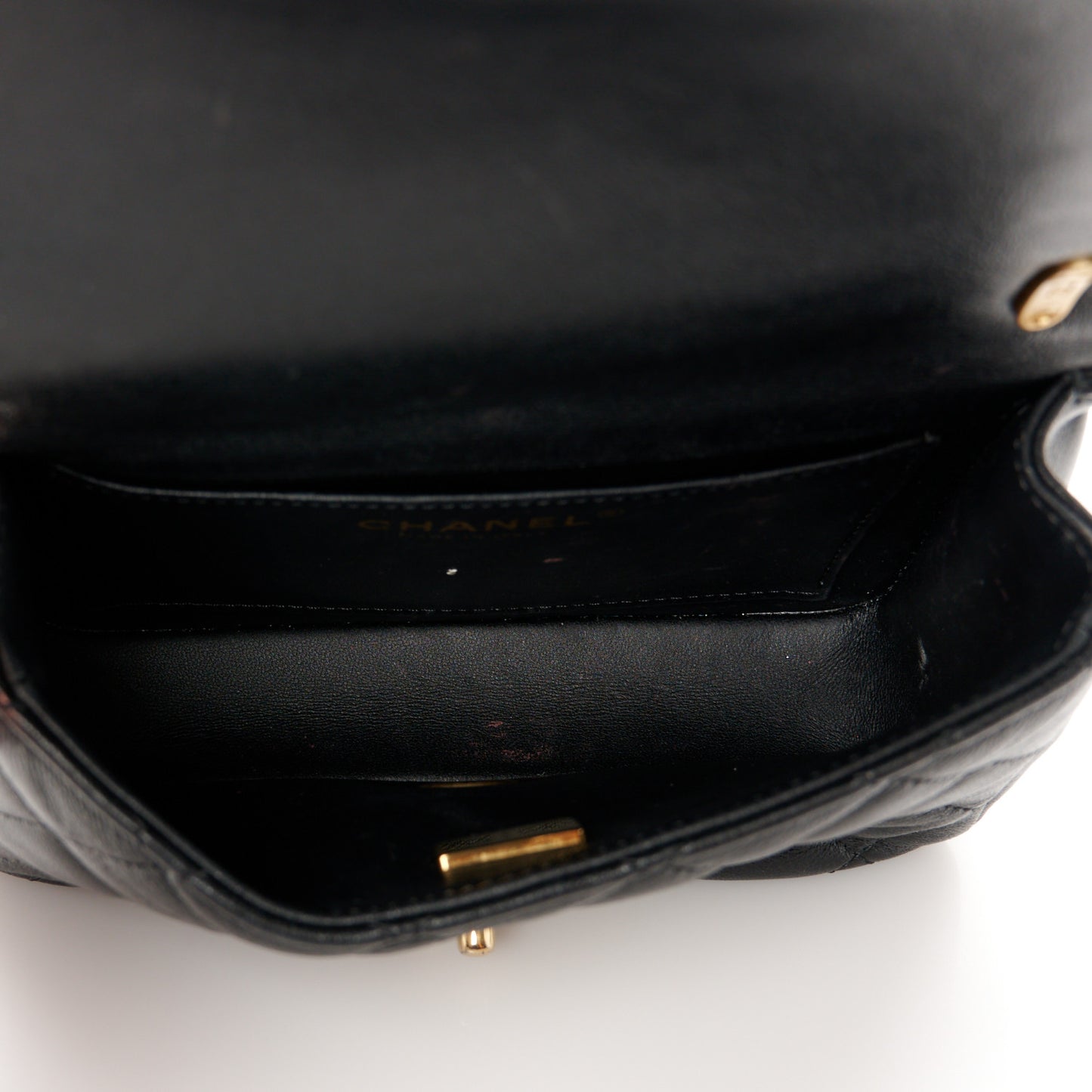 Shiny Lambskin Quilted Pearl Twist Mini Square Flap Black