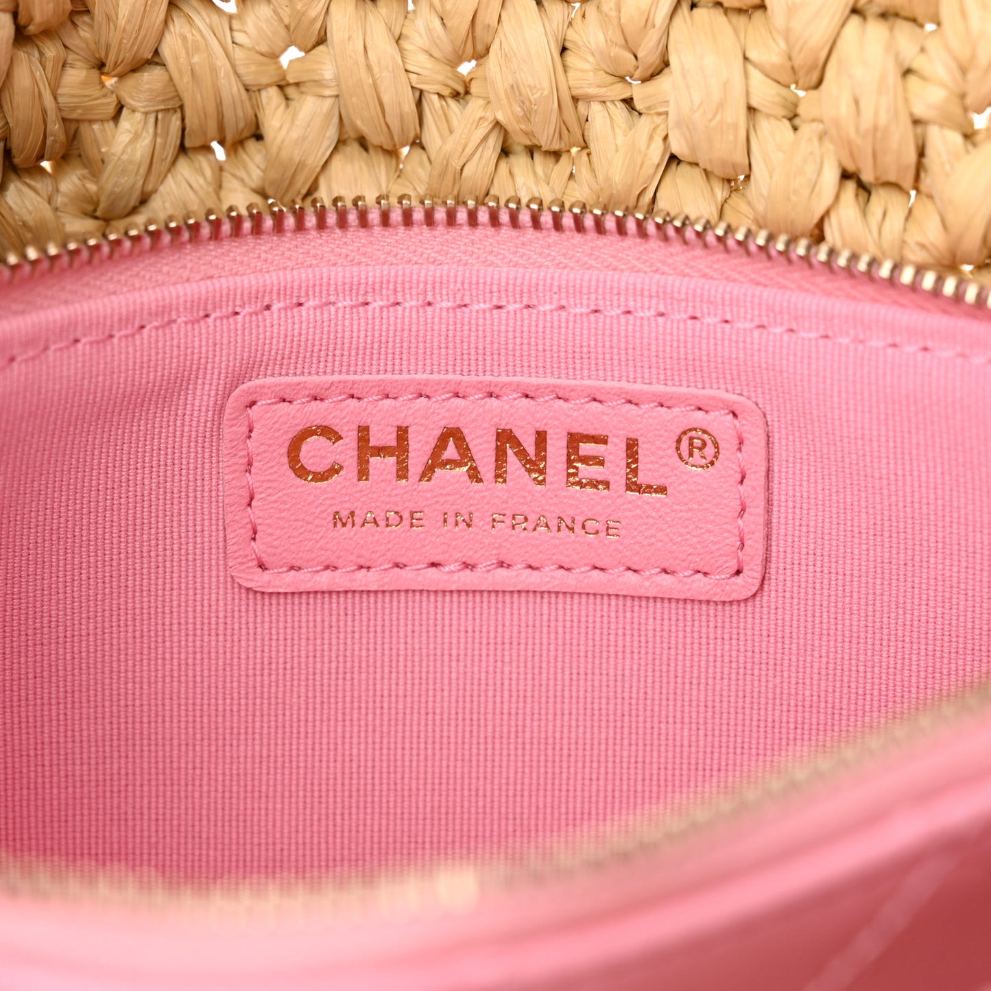 Raffia Chain Venice Beach Flap Bag Beige Pink