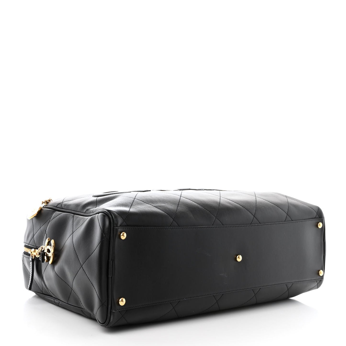 Calfskin Stitched Maxi Logo Bowling Bag Black