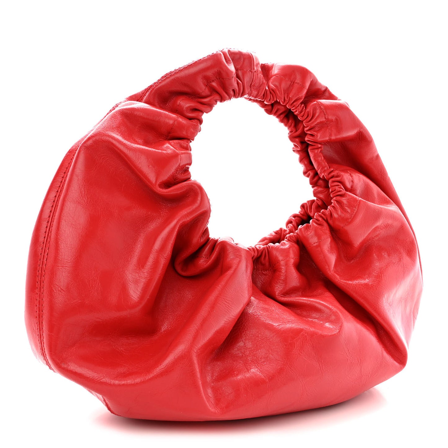 Crackle Patent Calfskin Small Handle Crescent Bag Flame Red