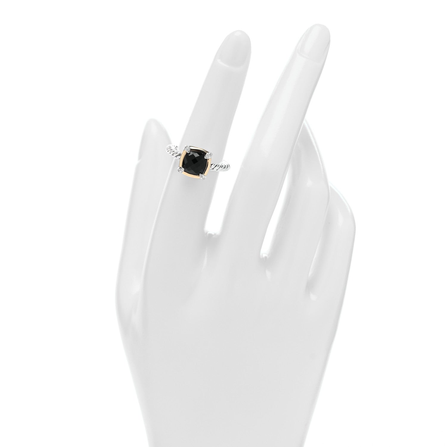 David Yurman Sterling Silver 18K Yellow Gold Diamond Black Onyx 7mm Petite Chatelaine Ring 51 5.75 2 of 4