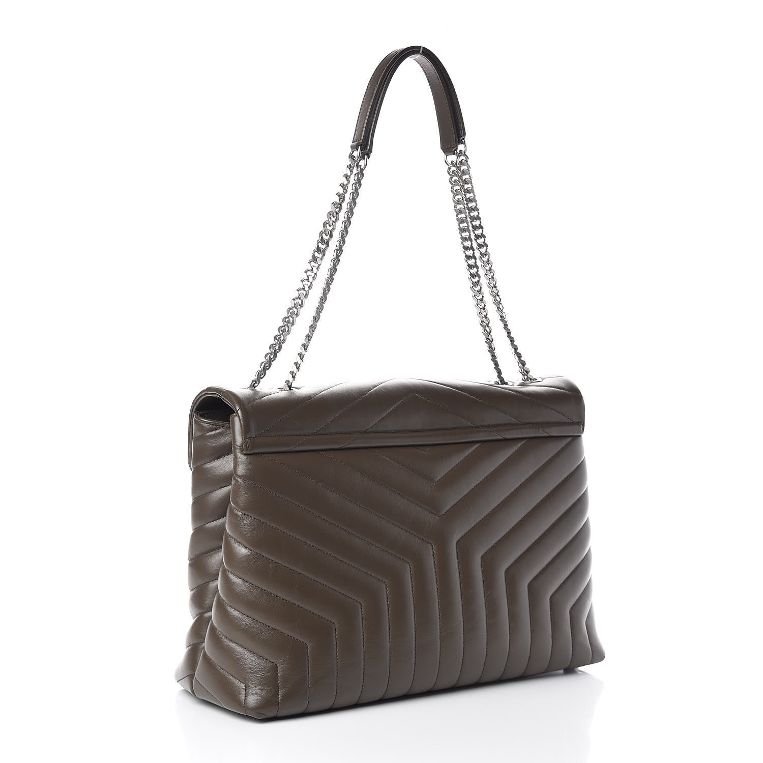 Saint Laurent Calfskin Y Quilted Monogram Large Loulou Chain Satchel Kaki Fonce 3 of 11