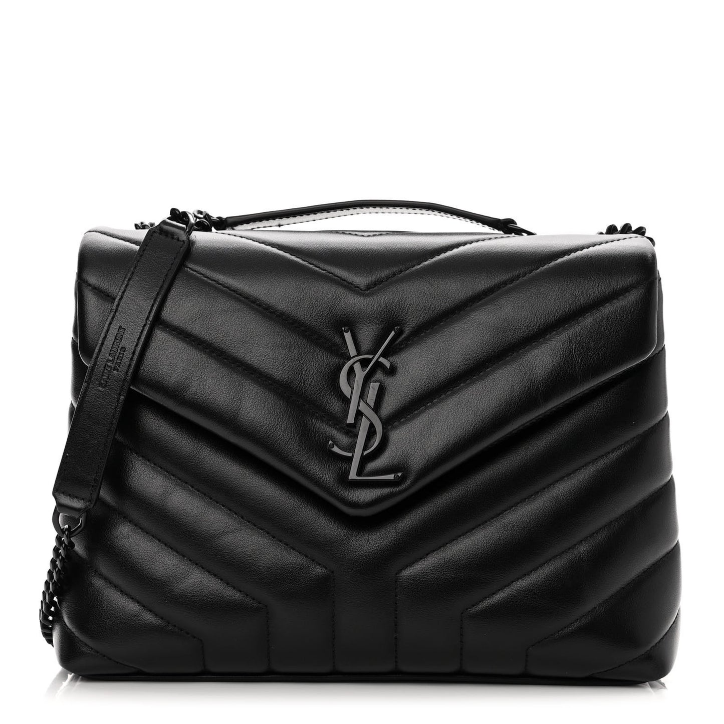 Calfskin Y Quilted Monogram Monochrome Small Loulou Chain Satchel Black