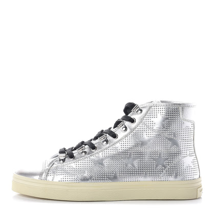 Saint Laurent Metallic Calfskin Lambskin Mens Star Rivington High Top Sneakers 39 Argento 1 of 11