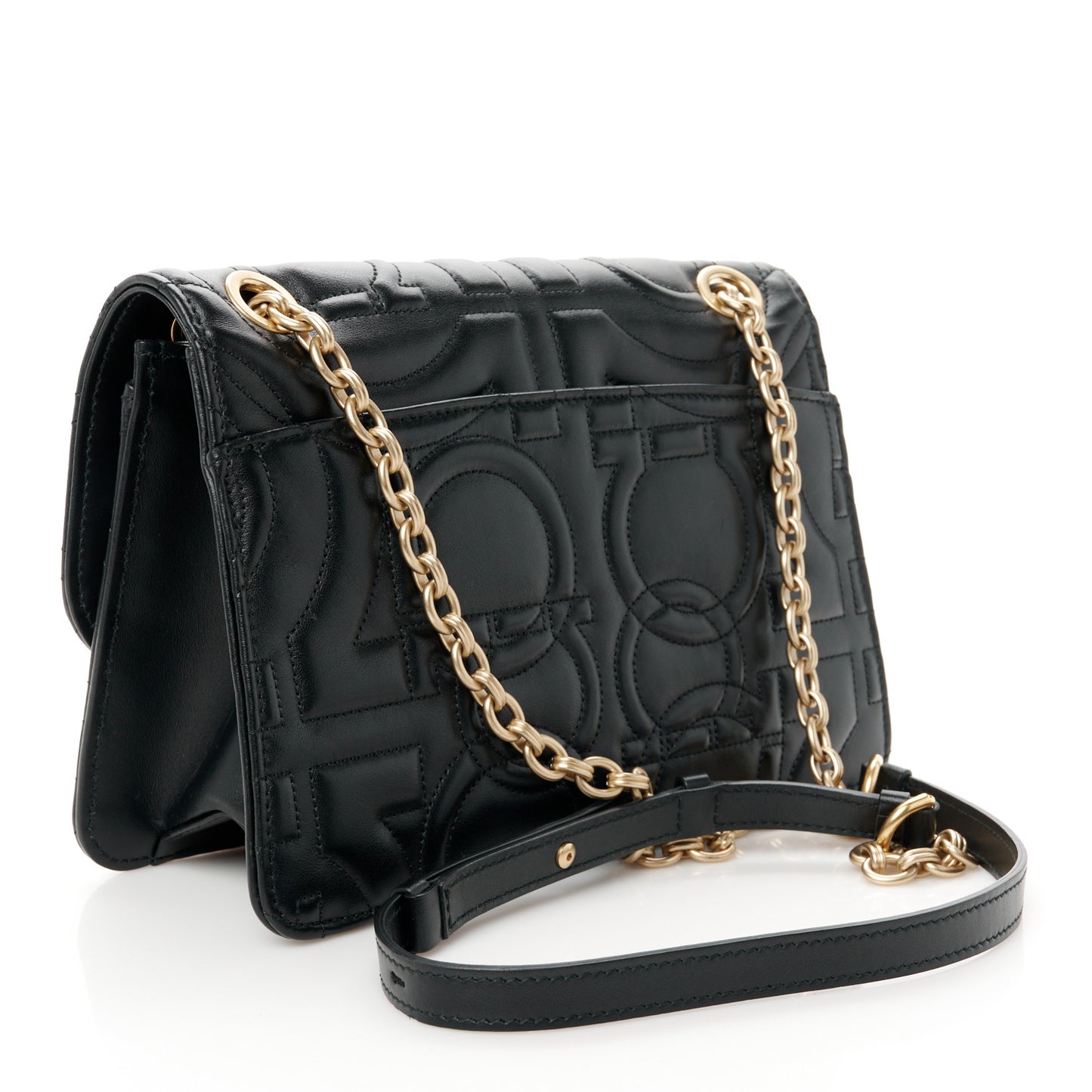 Calfskin Quilted Gancini Medium Flap Bag Black