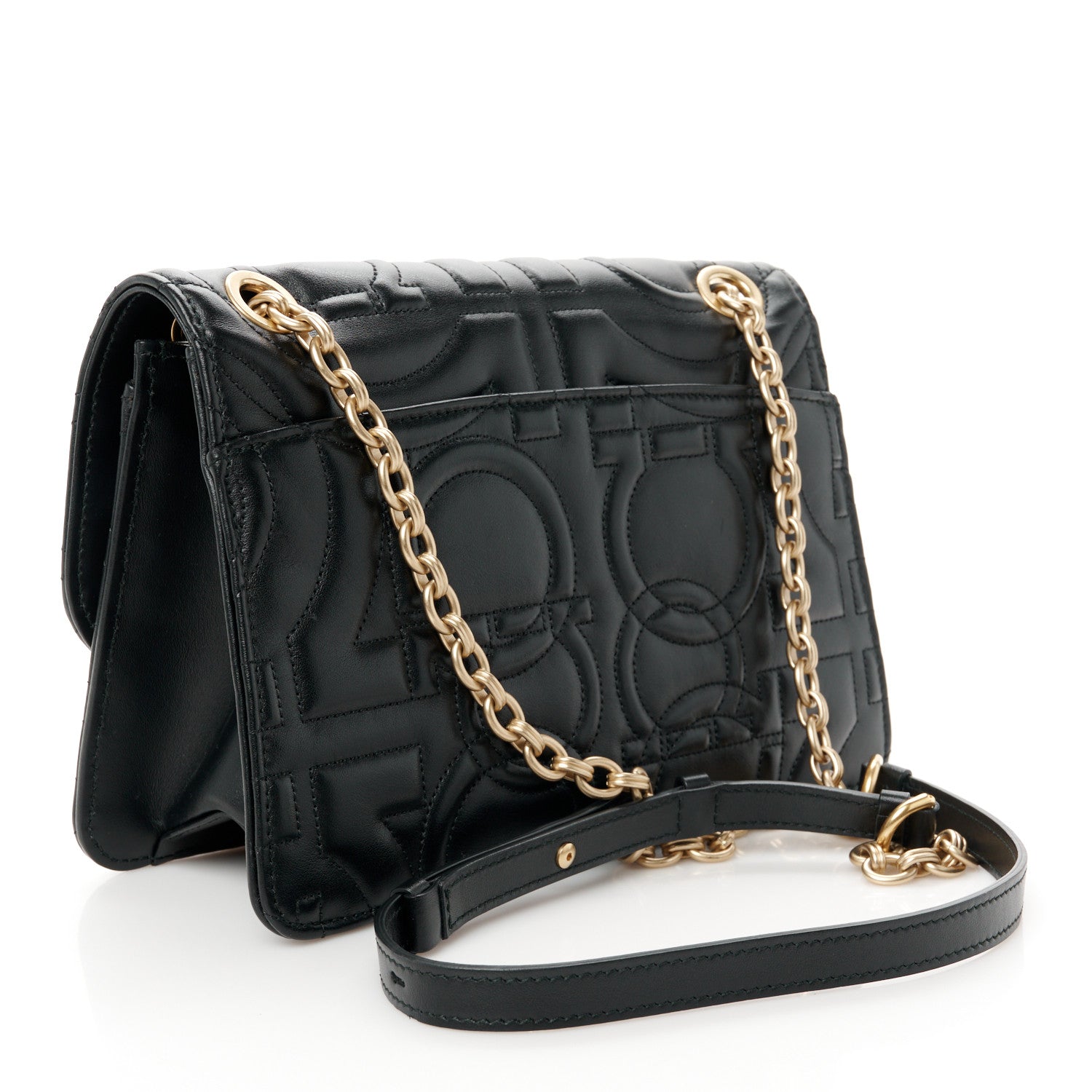 Salvatore Ferragamo Calfskin Quilted Gancini Medium Flap Bag Black 3 of 10