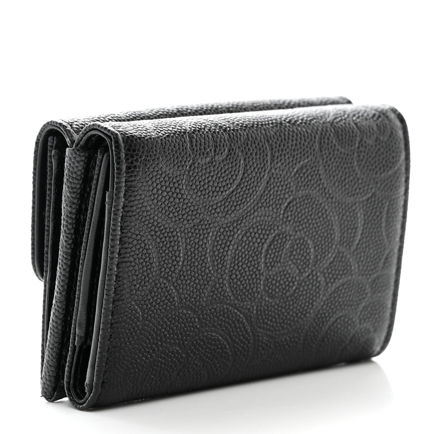 Chanel Caviar Camellia Embossed Compact Wallet Black 3 of 8