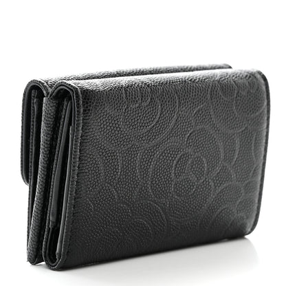 Chanel Caviar Camellia Embossed Compact Wallet Black 3 of 8