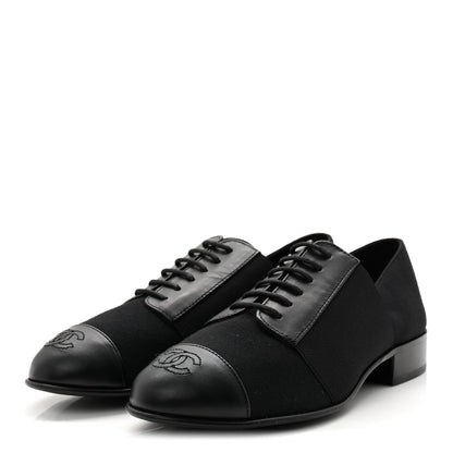Chanel Calfskin Elastic Lace Up Cap Toe CC Loafers 35.5 Black 3 of 9