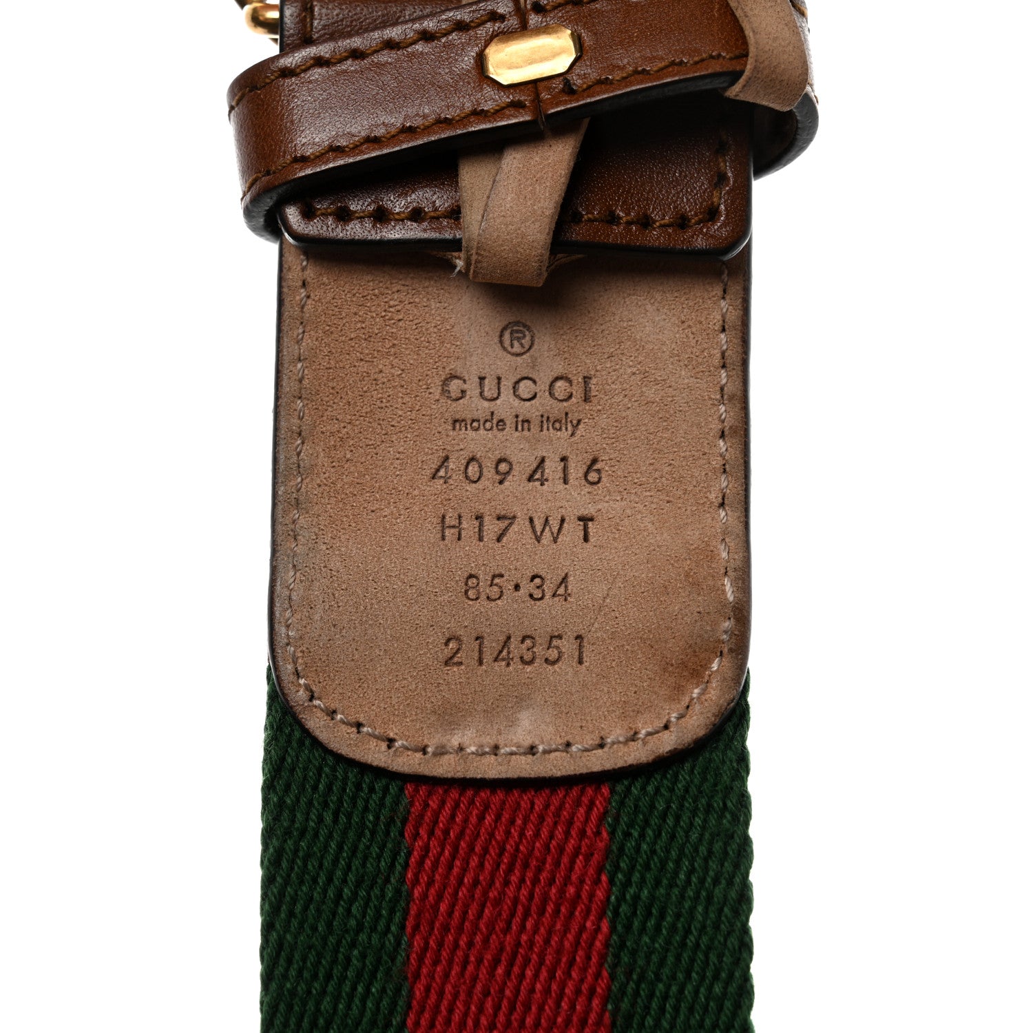 Gucci Nylon Calfskin Double G Web 40mm Belt 85 34 Green Red Cuir 5 of 6