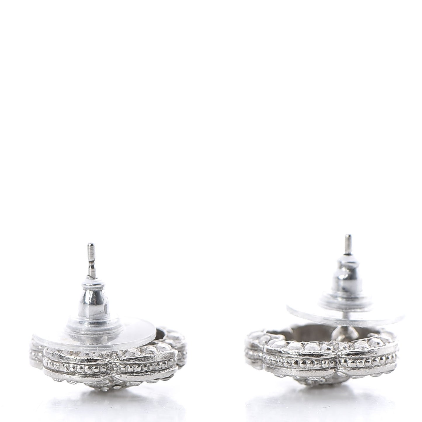 Crystal Coco Flapper Camellia CC Stud Earrings Silver