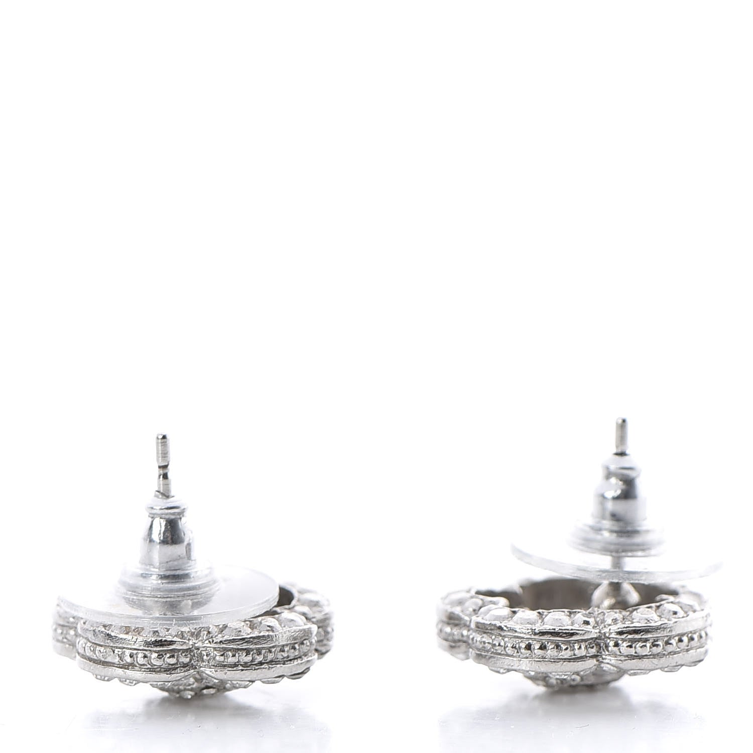Chanel Crystal Coco Flapper Camellia CC Stud Earrings Silver 4 of 7