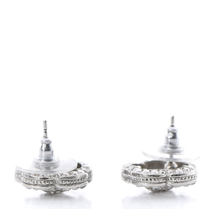 Chanel Crystal Coco Flapper Camellia CC Stud Earrings Silver 4 of 7