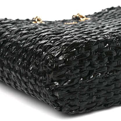 Dolce & Gabbana Vernice Vitello Raffia Woven Coffa Tote Black 7 of 8