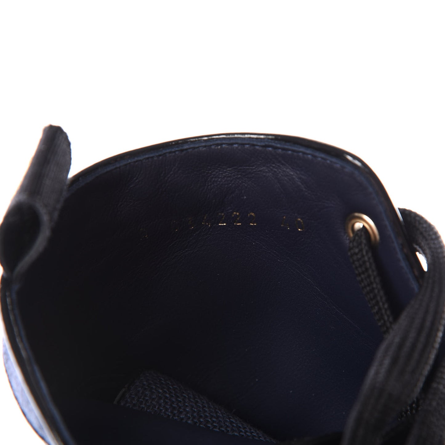 Fabric Lambskin Lace Up Cap Toe Sneakers 40 Navy Black