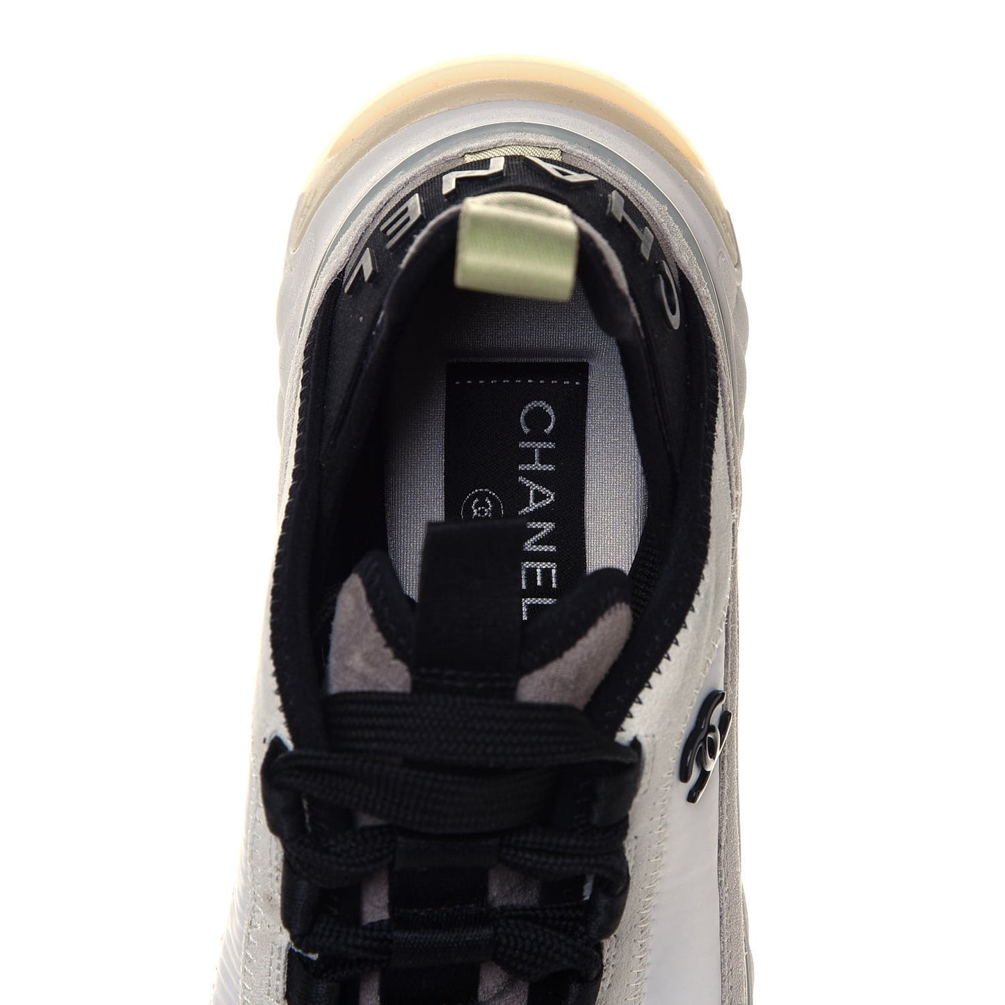 Velvet Calfskin Mixed Fibers CC Sneakers 36.5 Ivory Black