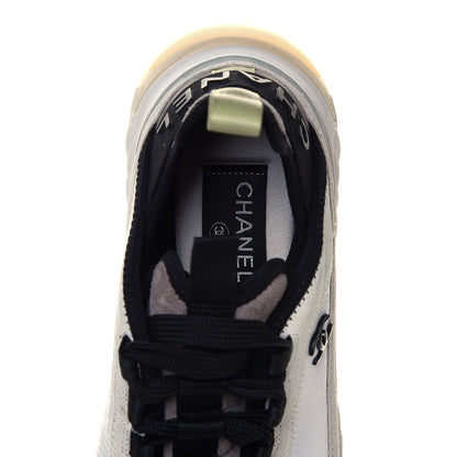 Chanel Velvet Calfskin Mixed Fibers CC Sneakers 36.5 Ivory Black 7 of 9