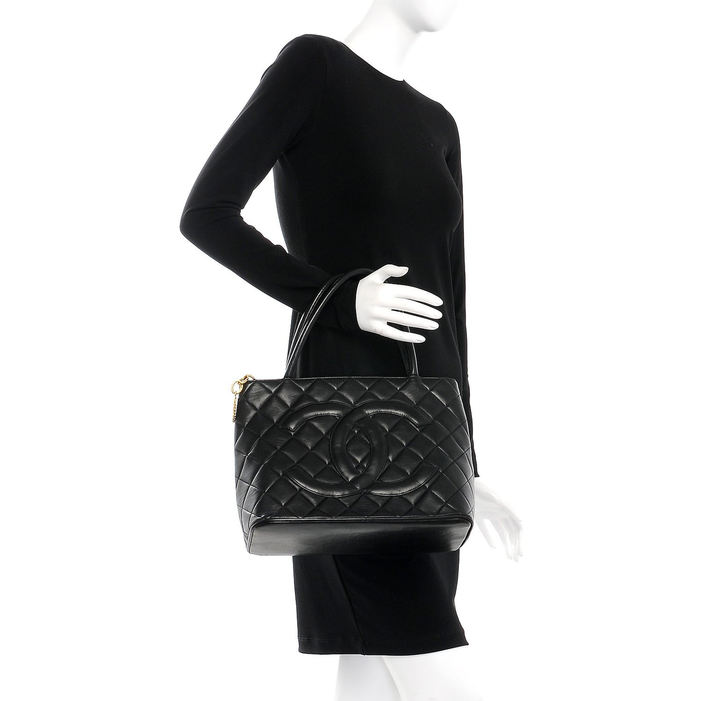 Lambskin Quilted Medallion Tote Black