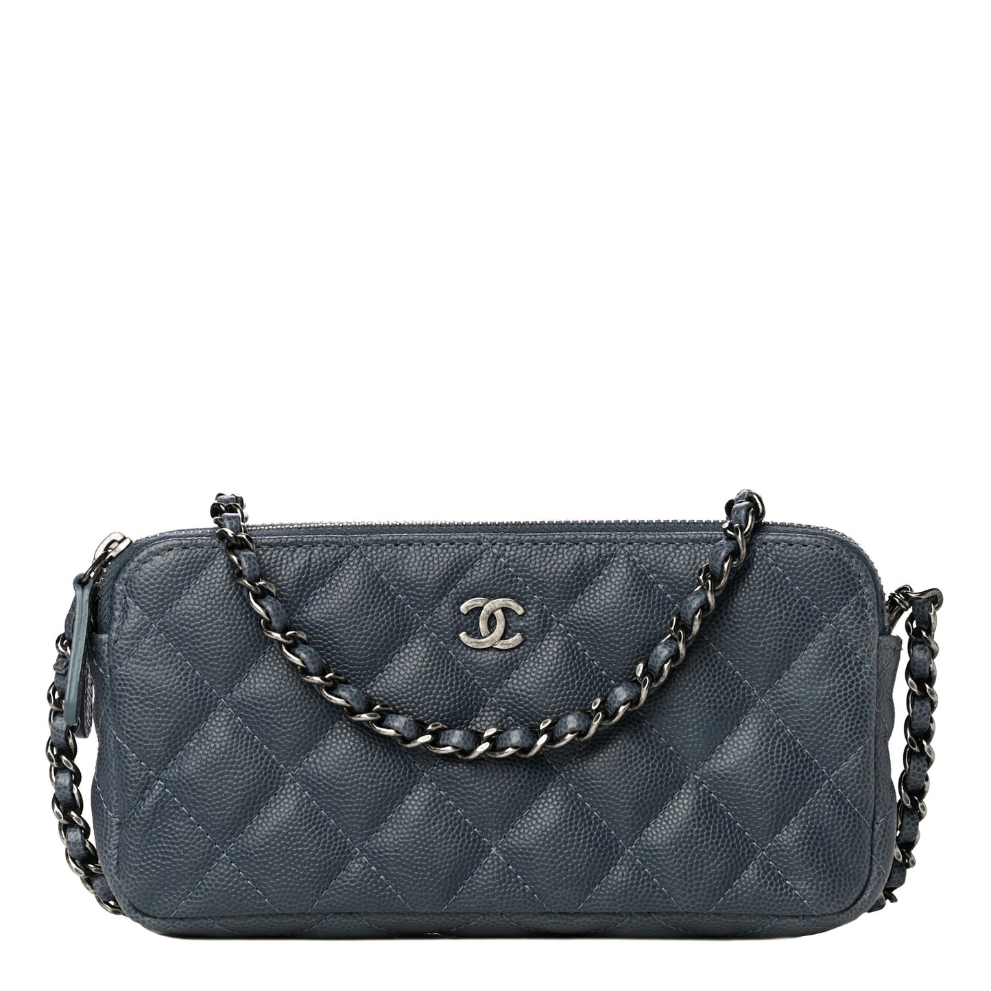 Caviar Quilted Small Clutch With Chain Grey