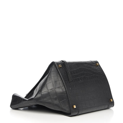 Celine Crocodile Embossed Calfskin Medium Phantom Luggage Black 3 of 9