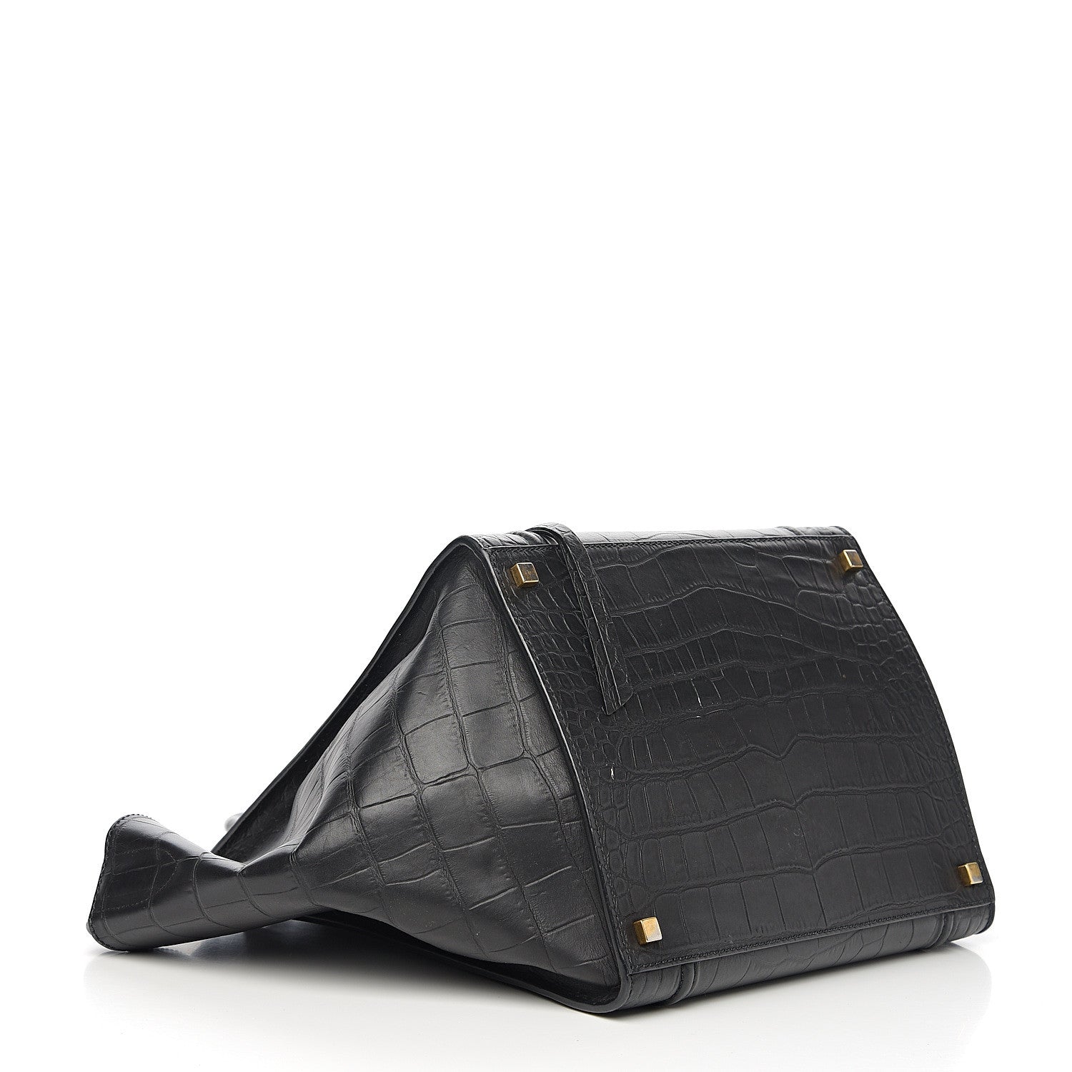 Celine Crocodile Embossed Calfskin Medium Phantom Luggage Black 3 of 9