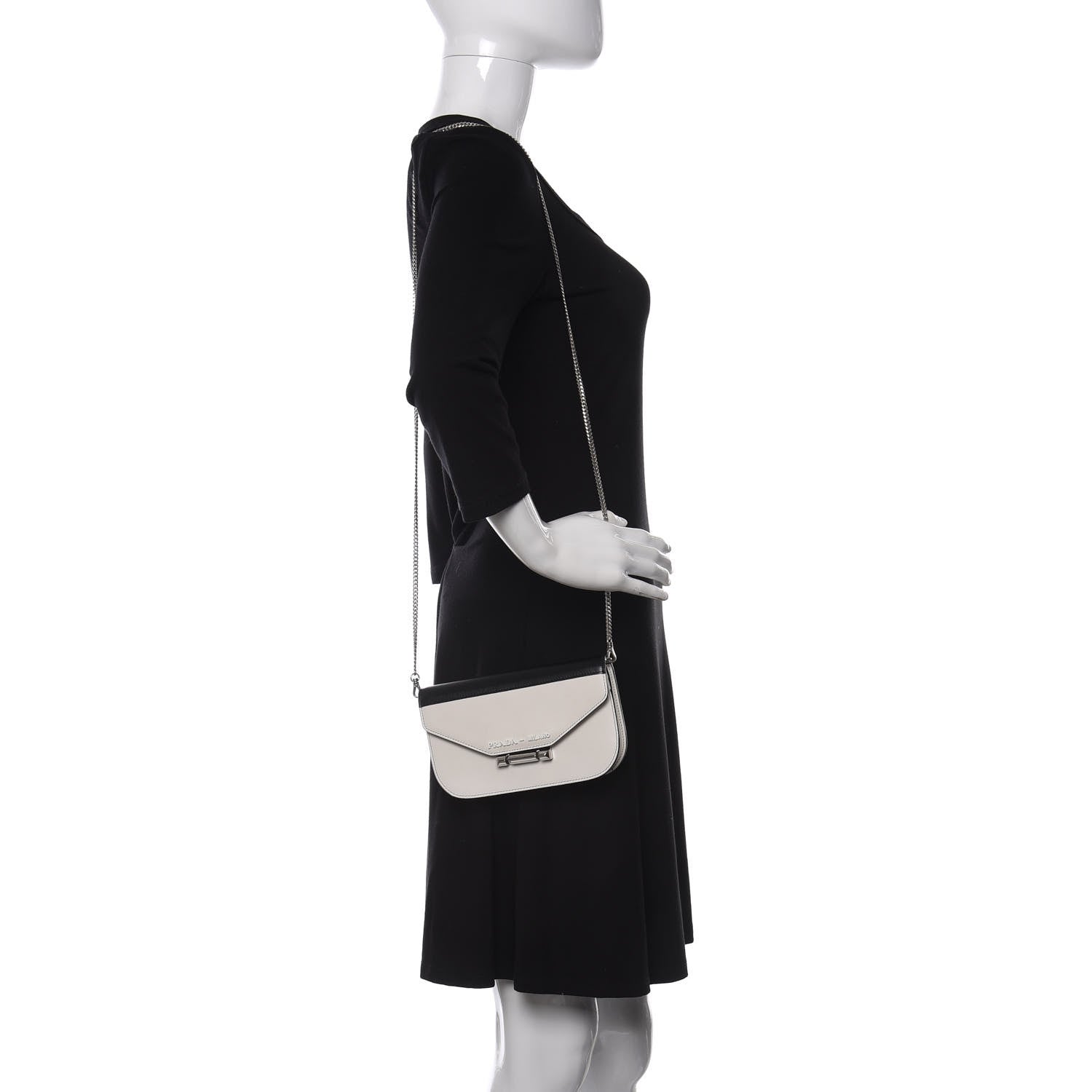 Prada Spazzolato Sybille Monochrome Crossbody Bag White Black 2 of 9
