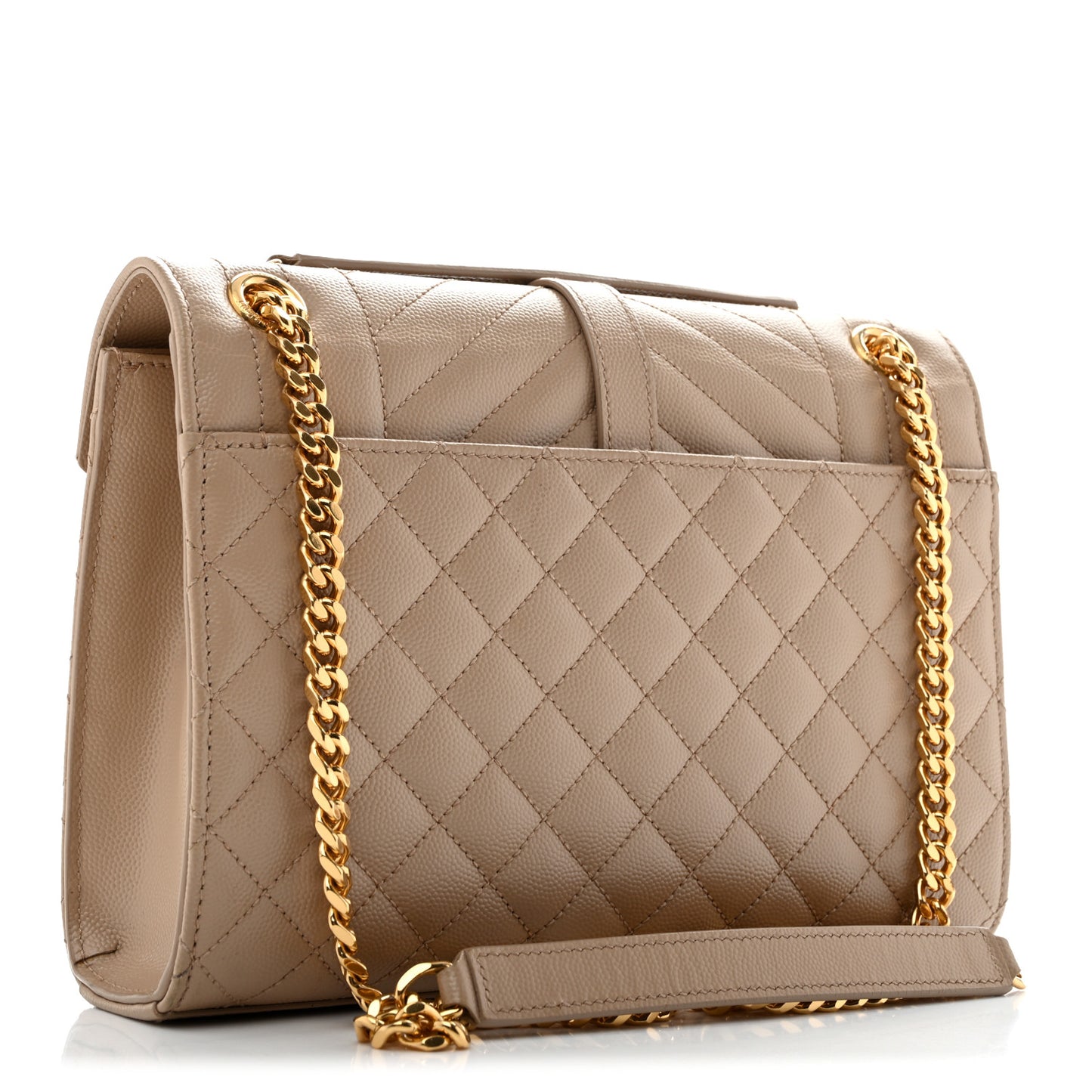 Grain De Poudre Textured Mixed Matelasse Medium Triquilt Monogram Satchel Dark Beige