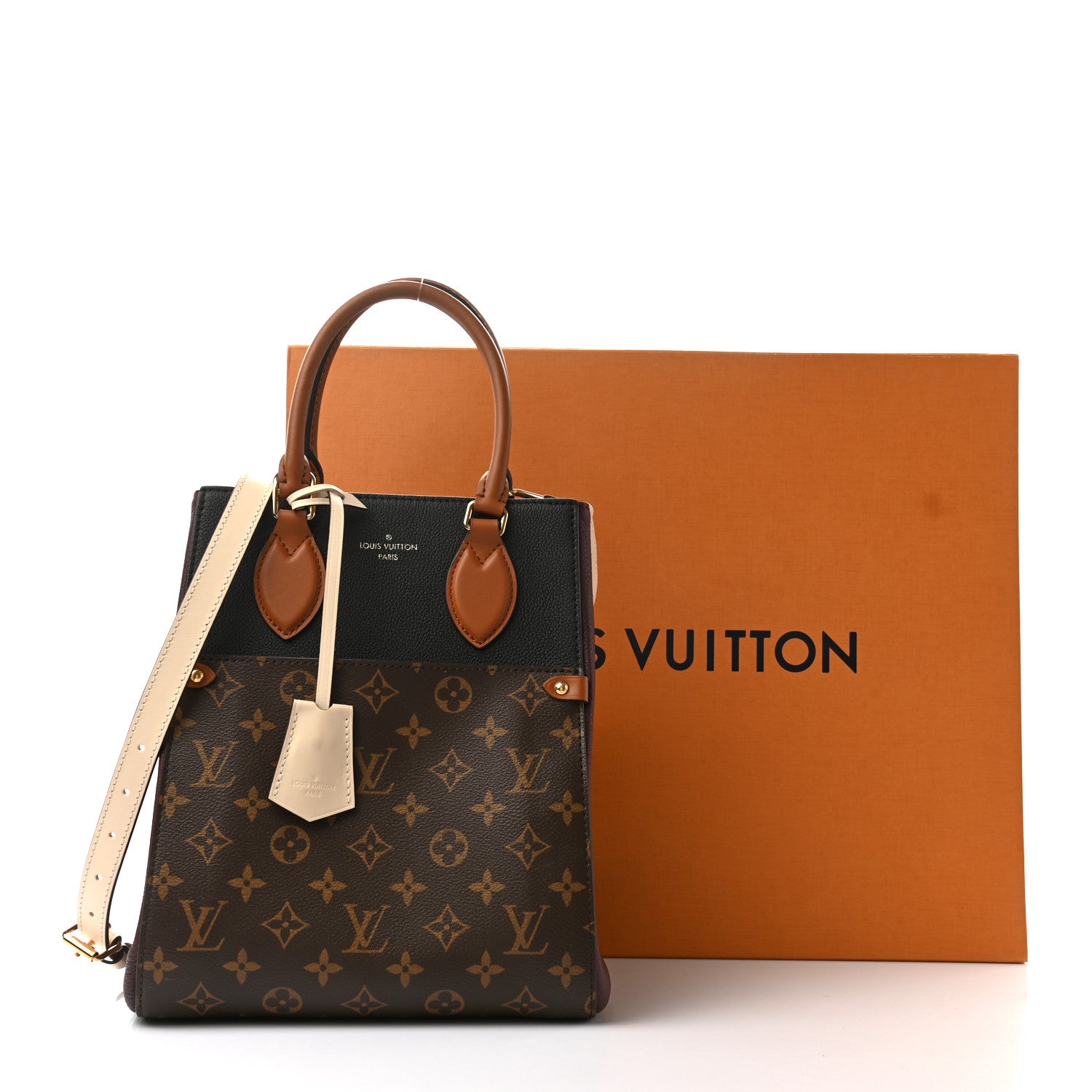 Louis Vuitton Calfskin Monogram Fold Tote MM Black Wine Cream 10 of 10