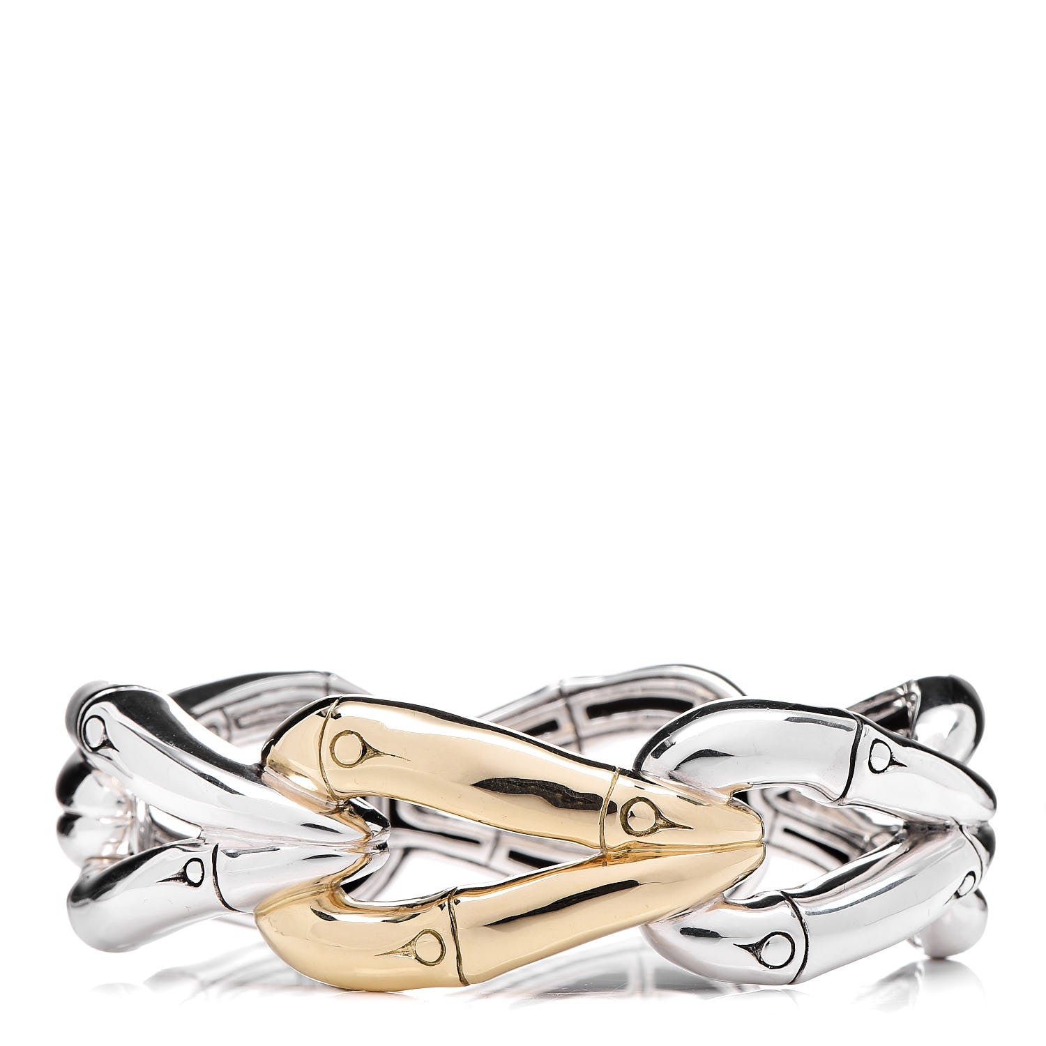 John Hardy 18K Yellow Gold Sterling Silver Bamboo Hinged Bangle 1 of 4