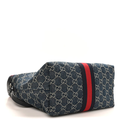 Gucci Denim GG Monogram Web Small Giglio Tote Blue White 5 of 12