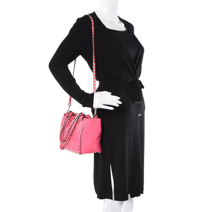 Valentino Garavani Vitello Small Rockstud Tote Fuxia Fluo 2 of 11