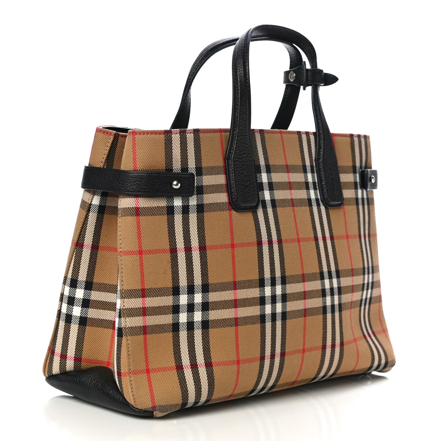 Goatskin Vintage Check Medium Banner Tote Black