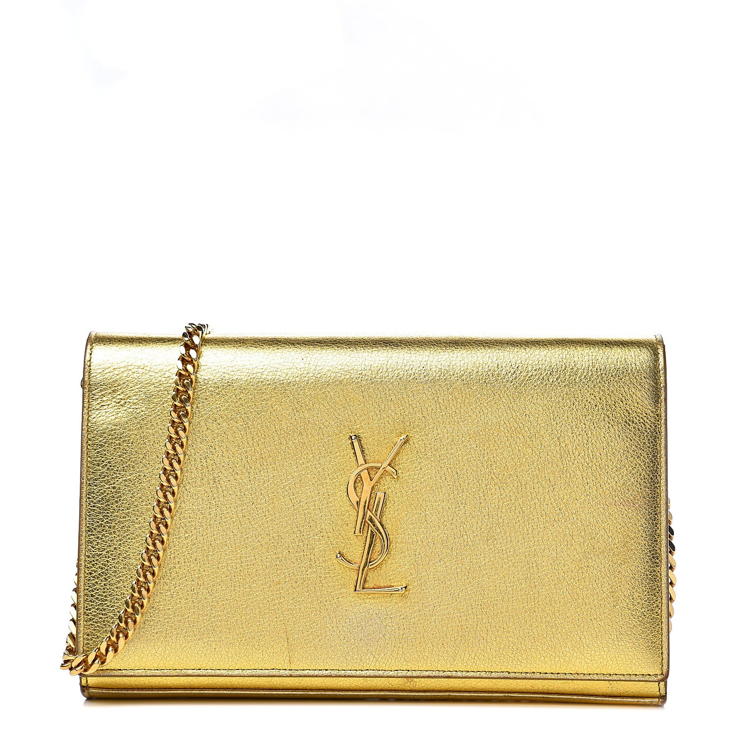 Metallic Calfskin Monogram Chain Wallet Gold