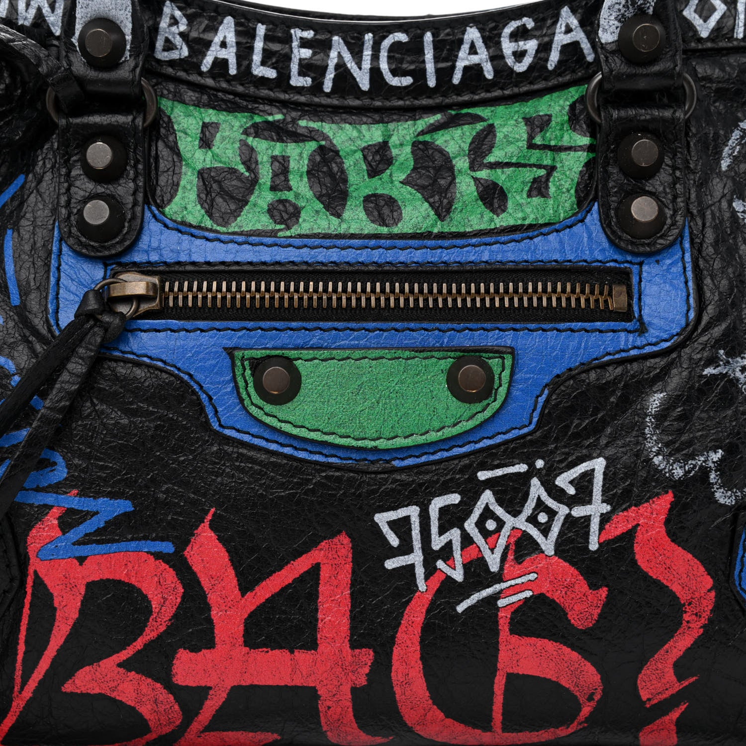 Balenciaga Agneau Graffiti All Over Classic Hardware S City Black Vert Rouge 8 of 10