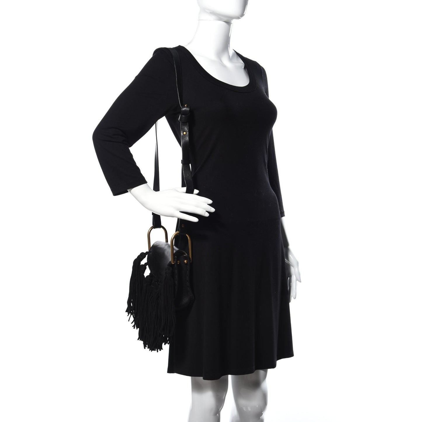 Calfskin Mini Hudson Fringe Shoulder Bag Black