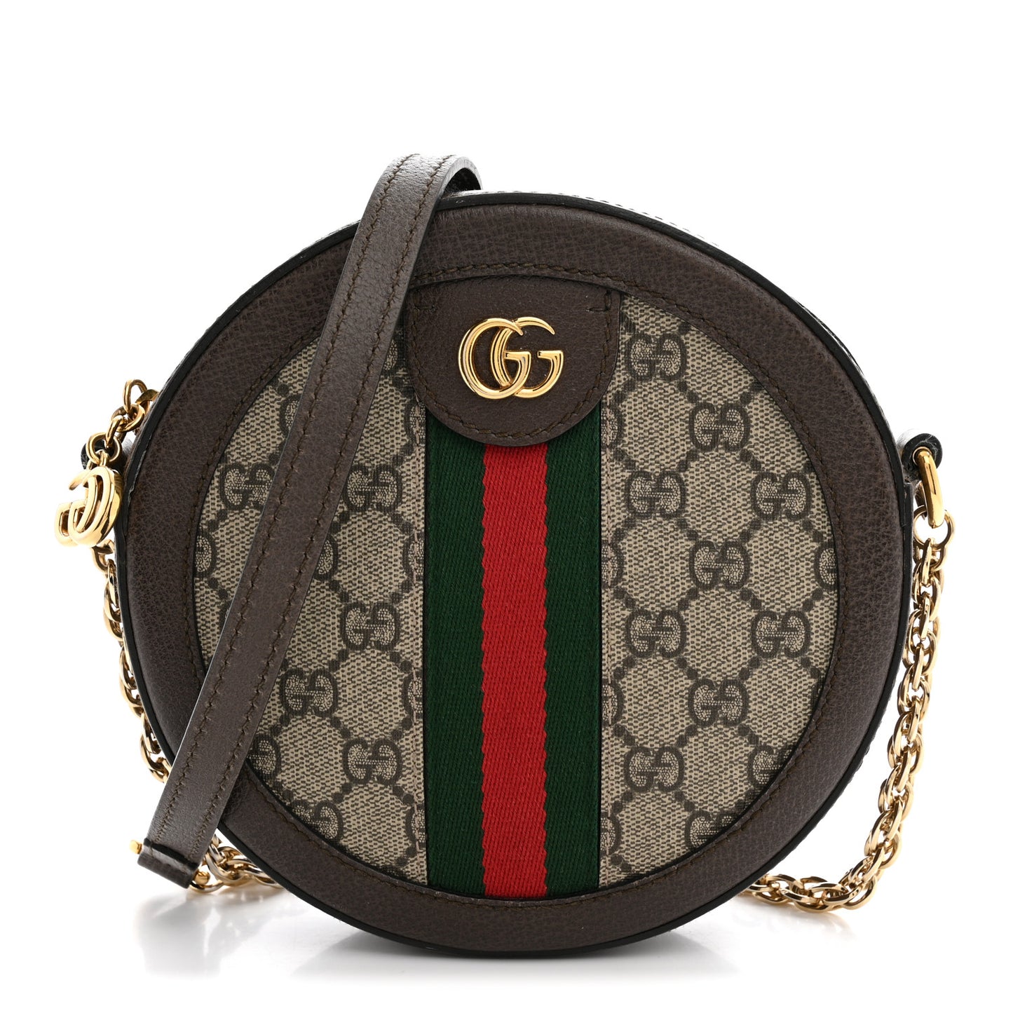 GG Supreme Monogram Web Mini Ophidia Round Shoulder Bag Brown