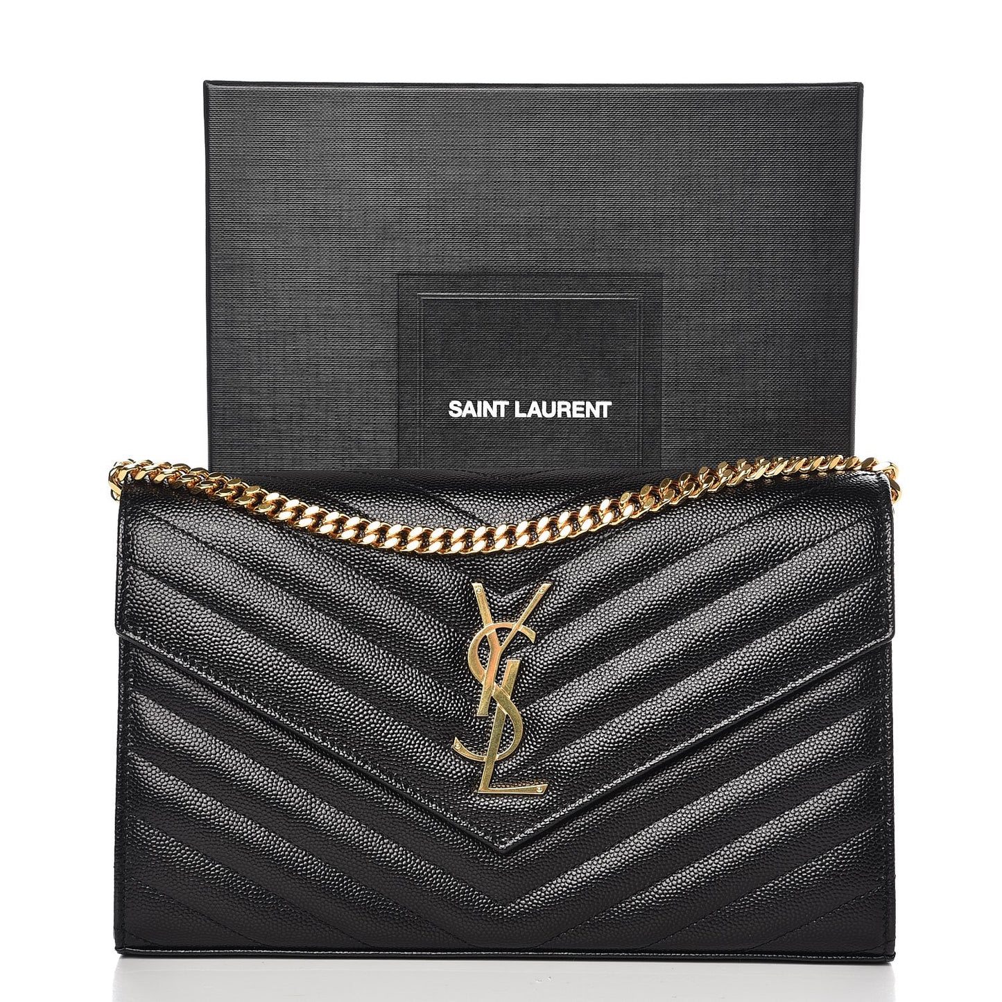 Grain De Poudre Matelasse Chevron Monogram Chain Wallet Black