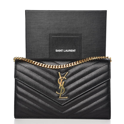 Saint Laurent Grain De Poudre Matelasse Chevron Monogram Chain Wallet Black 8 of 8