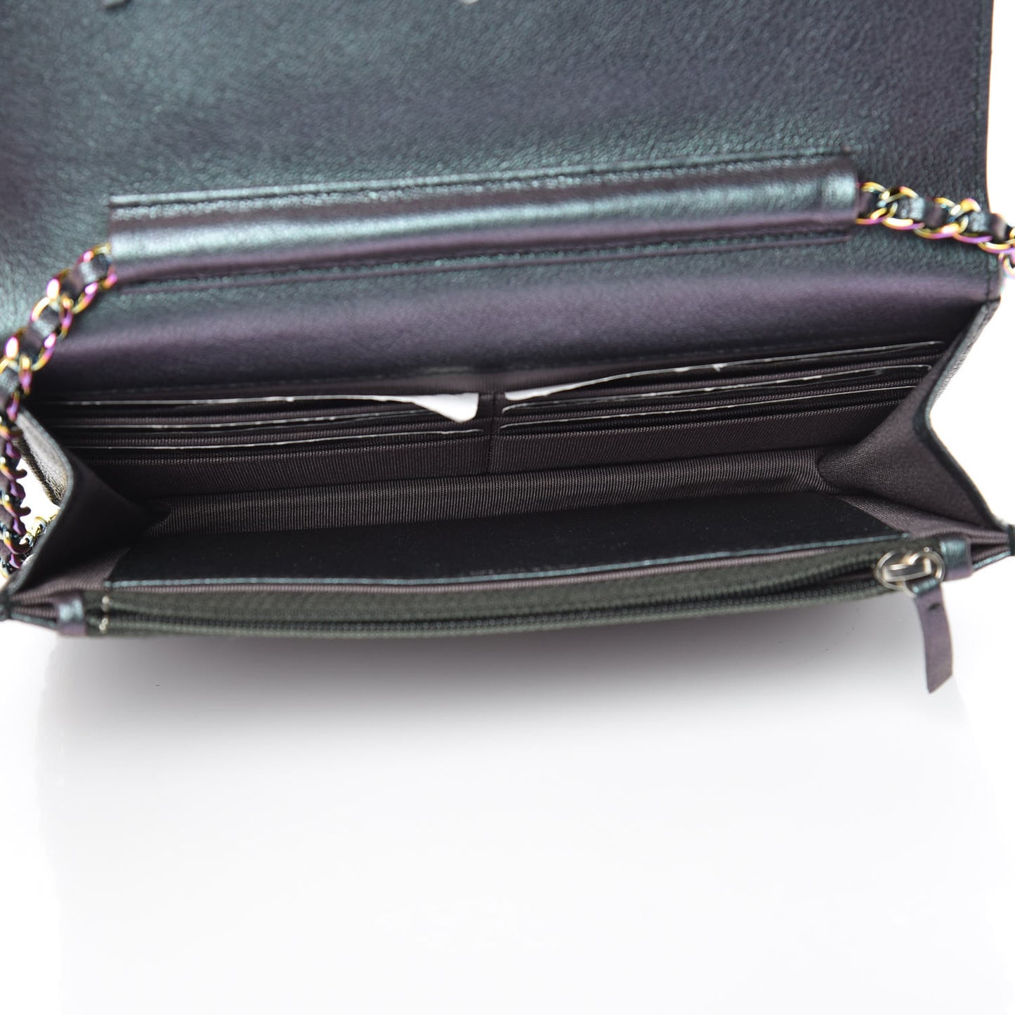 Iridescent Goatskin Quilted Wallet On Chain WOC Purple