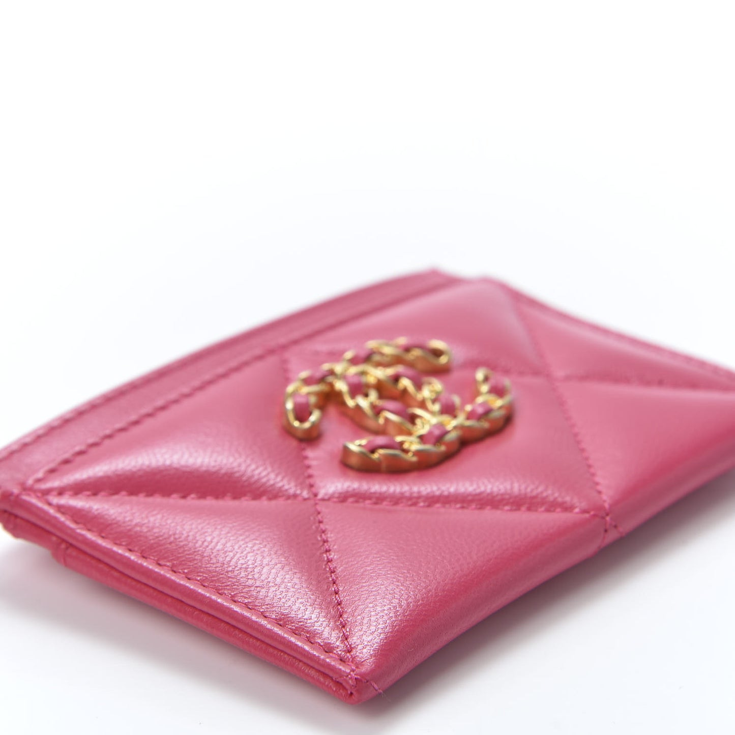 Shiny Goatskin Quilted 19 Card Holder Dark Pink