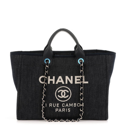 Chanel Canvas Large Deauville Tote Dark Blue 1 of 7