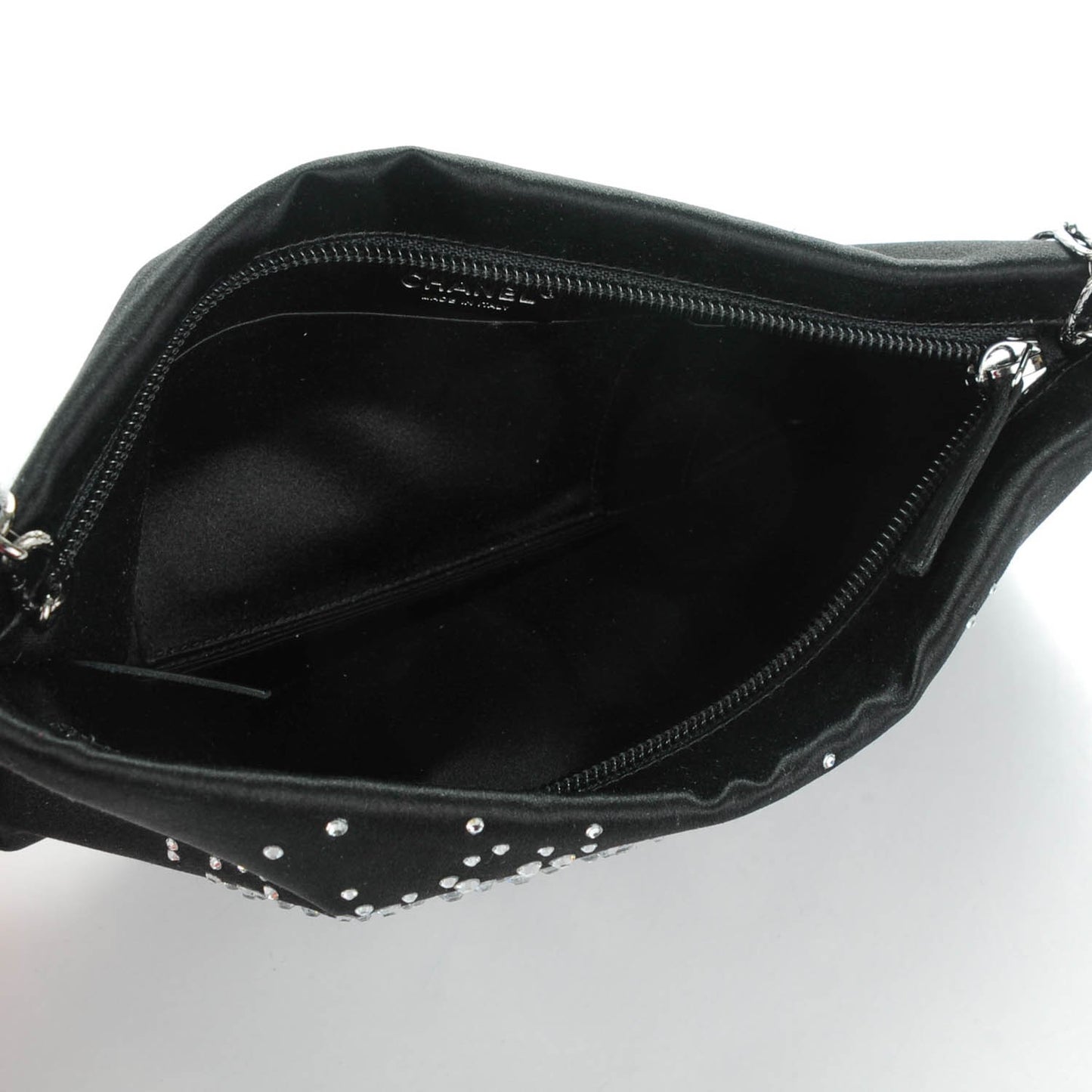 Satin Diamante Evening Clutch Bag Black
