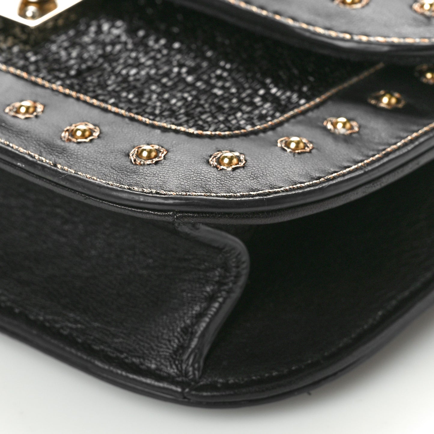 Vitello Embellished Mini Glam Lock Flap Black